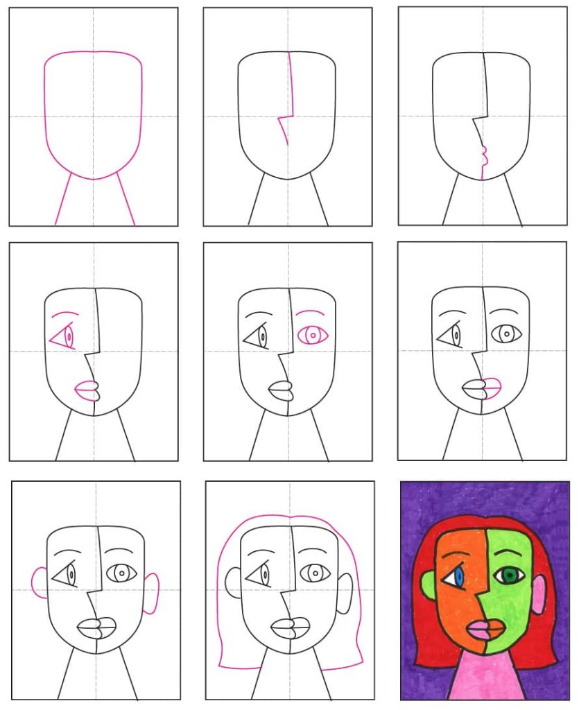 نقاشی پرتره به سبک پیکاسو برای کودکان 🎨👩🎨 2 Cubism Portrait diagram
